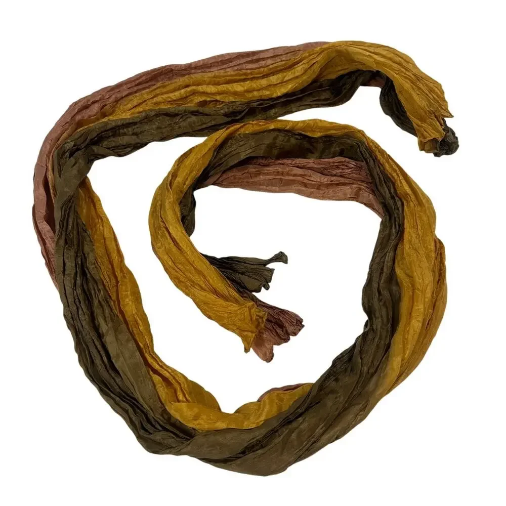 Crinkle 90s Y2K Long Shawl- Earth Tones- orange brown pink 60x21